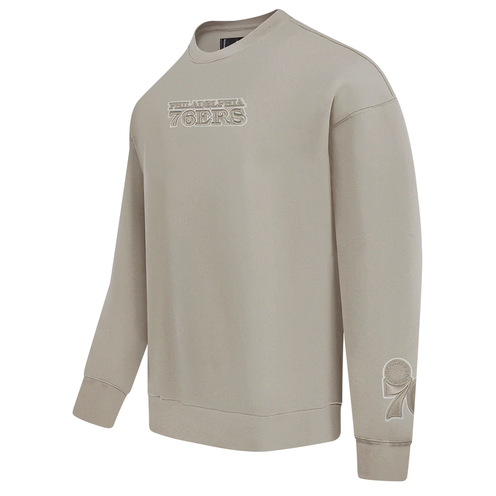 NBA PHILADELPHIA 76ERS WINGSPAN MEN'S DROP SHOULDER FLEECE CREWNECK (TAUPE) - Image 4