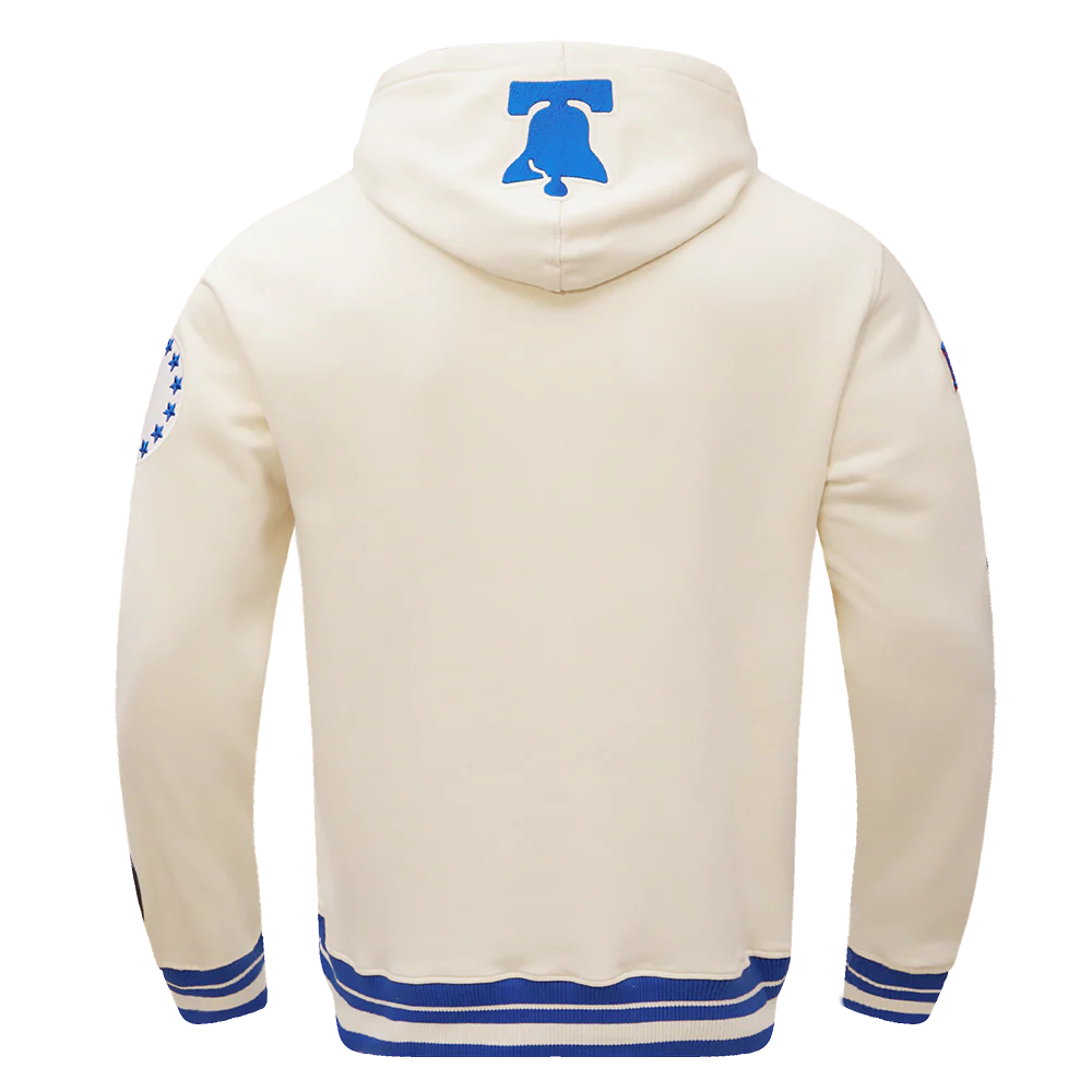 NBA PHILADELPHIA 76ERS RETRO CLASSIC MEN'S PULLOVER HOODIE (EGGSHELL/ ROYAL BLUE) - Image 2