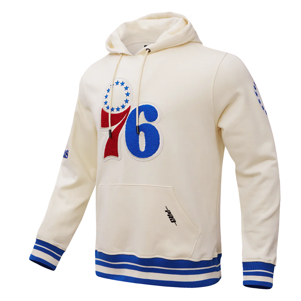NBA PHILADELPHIA 76ERS RETRO CLASSIC MEN'S PULLOVER HOODIE (EGGSHELL/ ROYAL BLUE) - Image 3
