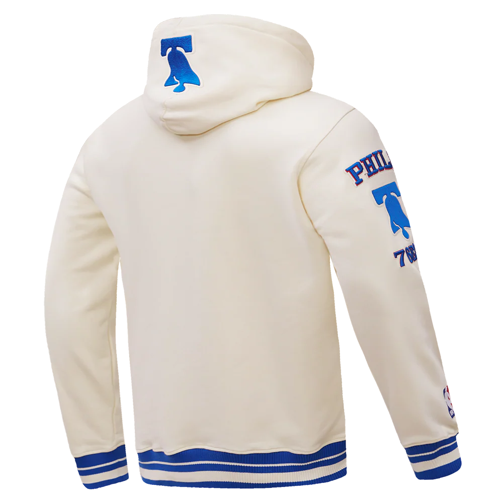 NBA PHILADELPHIA 76ERS RETRO CLASSIC MEN'S PULLOVER HOODIE (EGGSHELL/ ROYAL BLUE) - Image 4