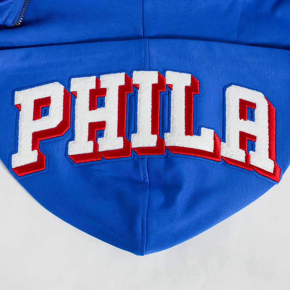NBA PHILADELPHIA 76ERS CLASSIC CHENILLE MEN'S FULL ZIP PULLOVER HOODIE (ROYAL BLUE) - Image 12