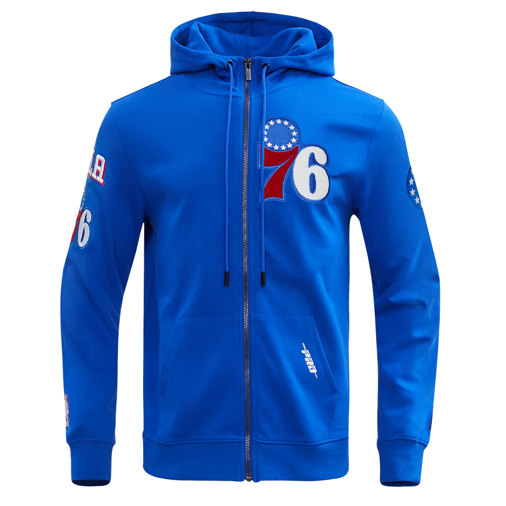 NBA PHILADELPHIA 76ERS CLASSIC CHENILLE MEN'S FULL ZIP PULLOVER HOODIE (ROYAL BLUE) - Image 5