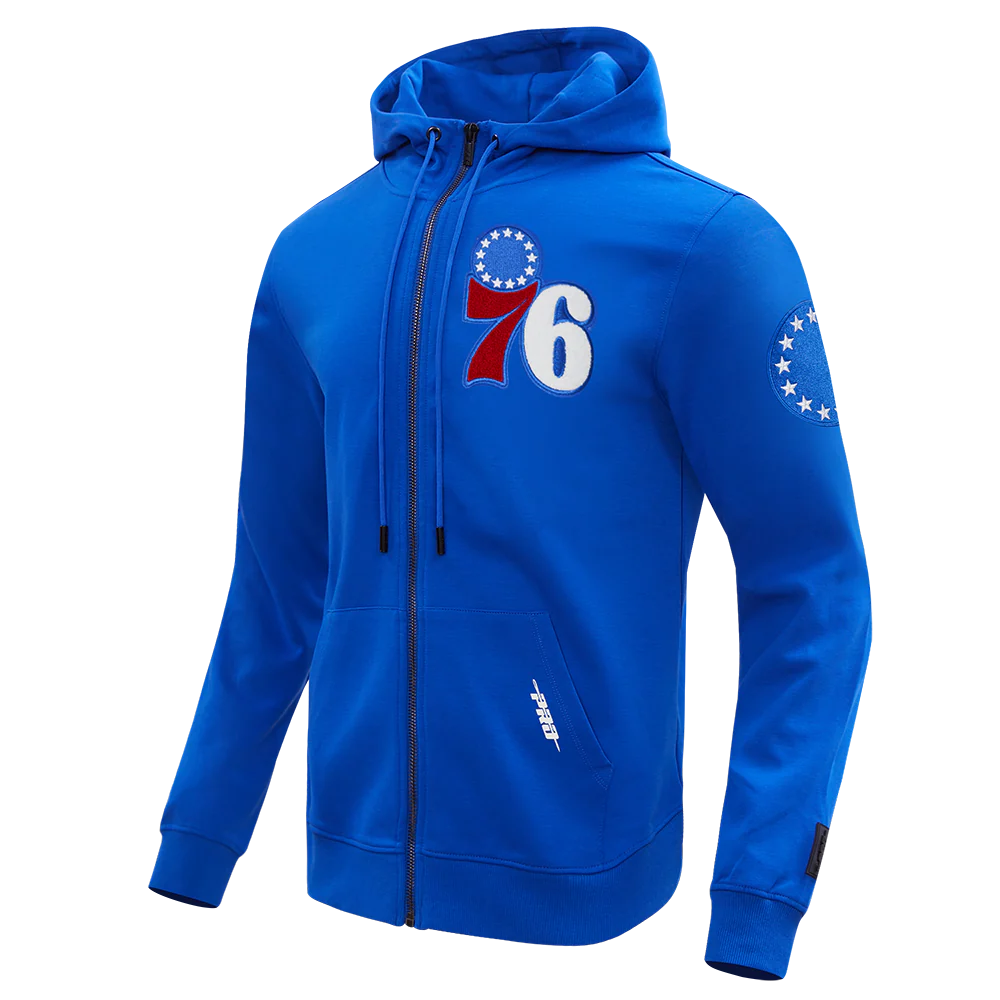 NBA PHILADELPHIA 76ERS CLASSIC CHENILLE MEN'S FULL ZIP PULLOVER HOODIE (ROYAL BLUE) - Image 6