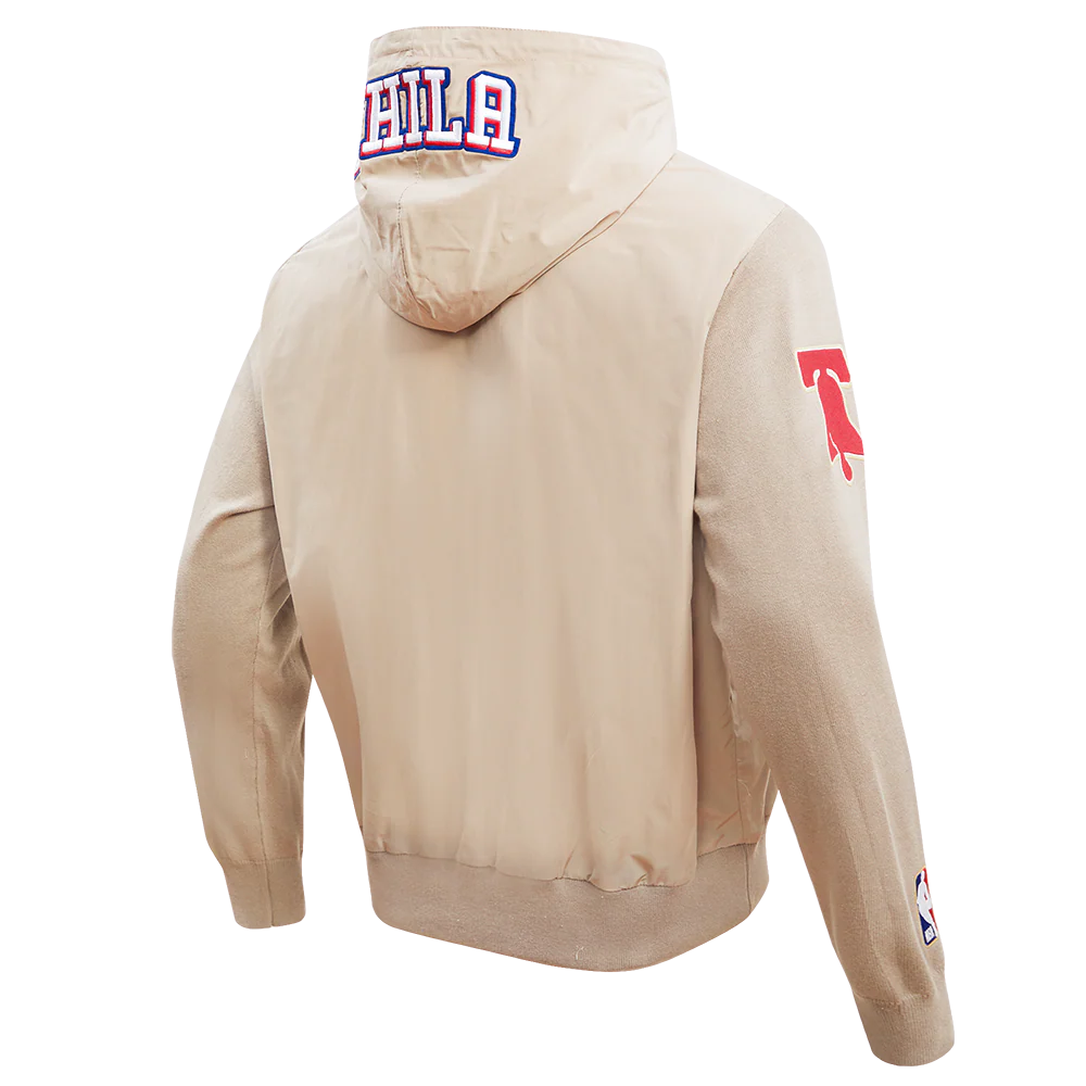 NBA PHILADELPHIA 76ERS HYBRID WOVEN MEN'S FULL ZIP PULLOVER HOODIE (KHAKI) - Image 3