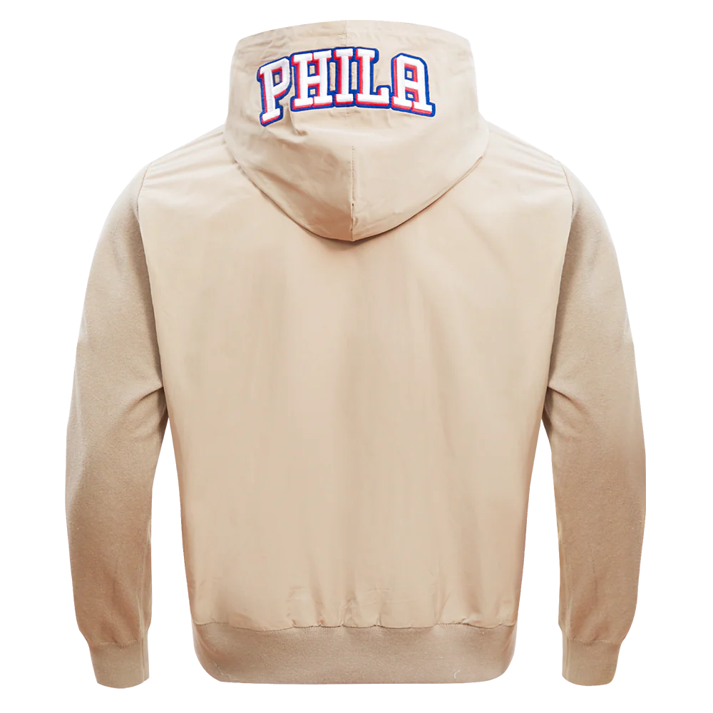 NBA PHILADELPHIA 76ERS HYBRID WOVEN MEN'S FULL ZIP PULLOVER HOODIE (KHAKI) - Image 4