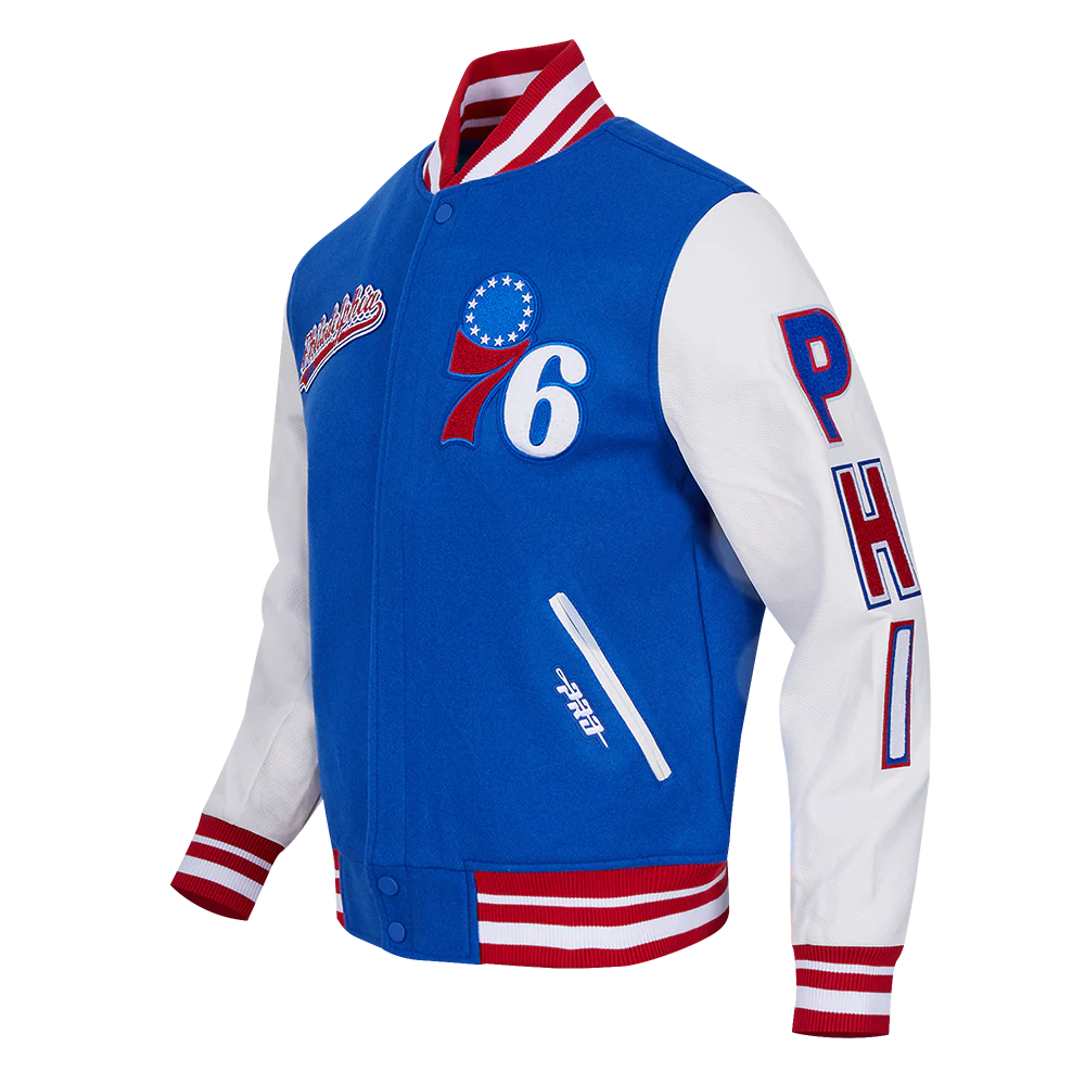 NBA PHILADELPHIA 76ers SCRIPT TAIL MEN'S RIB WOOL VARSITY (ROYAL BLUE/RED) - Image 2