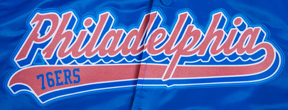 NBA PHILADELPHIA 76ers SCRIPT TAIL MEN'S SATIN JACKET (ROYAL BLUE/RED) - Image 7