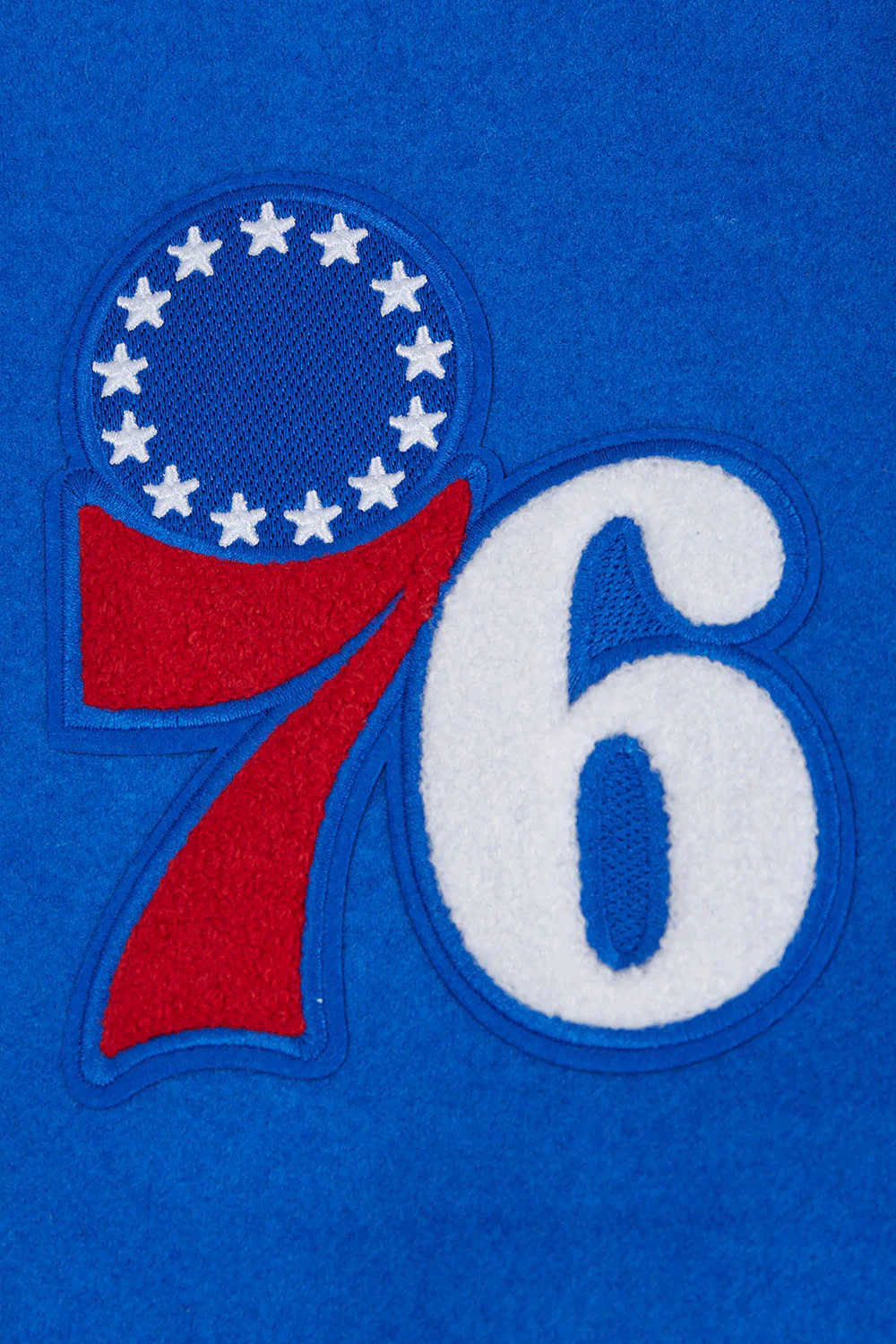 NBA PHILADELPHIA 76ERS OLD ENGLISH MEN'S RIB WOOL VARSITY JACKET (ROYAL BLUE/RED) - Image 5