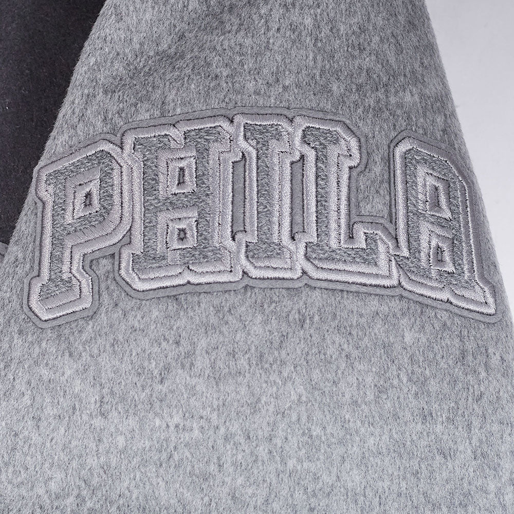 NBA PHILADELPHIA 76ERS REVERSE FRENCH TERRY MEN'S CB WOOL VARSITY JA (BLACK/GRAY/EGGSHELL) - Image 5