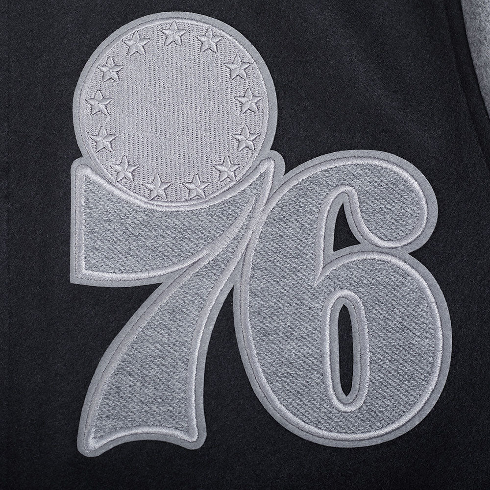 NBA PHILADELPHIA 76ERS REVERSE FRENCH TERRY MEN'S CB WOOL VARSITY JA (BLACK/GRAY/EGGSHELL) - Image 6