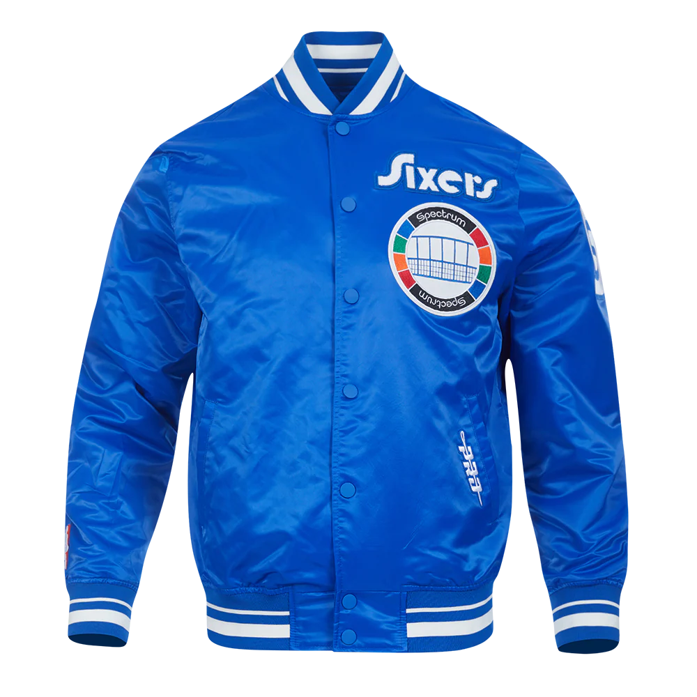 NBA PHILADELPHIA 76ERS CITY EDITION 24-25 MEN'S RIB SATIN JACKET (ROYAL BLUE)