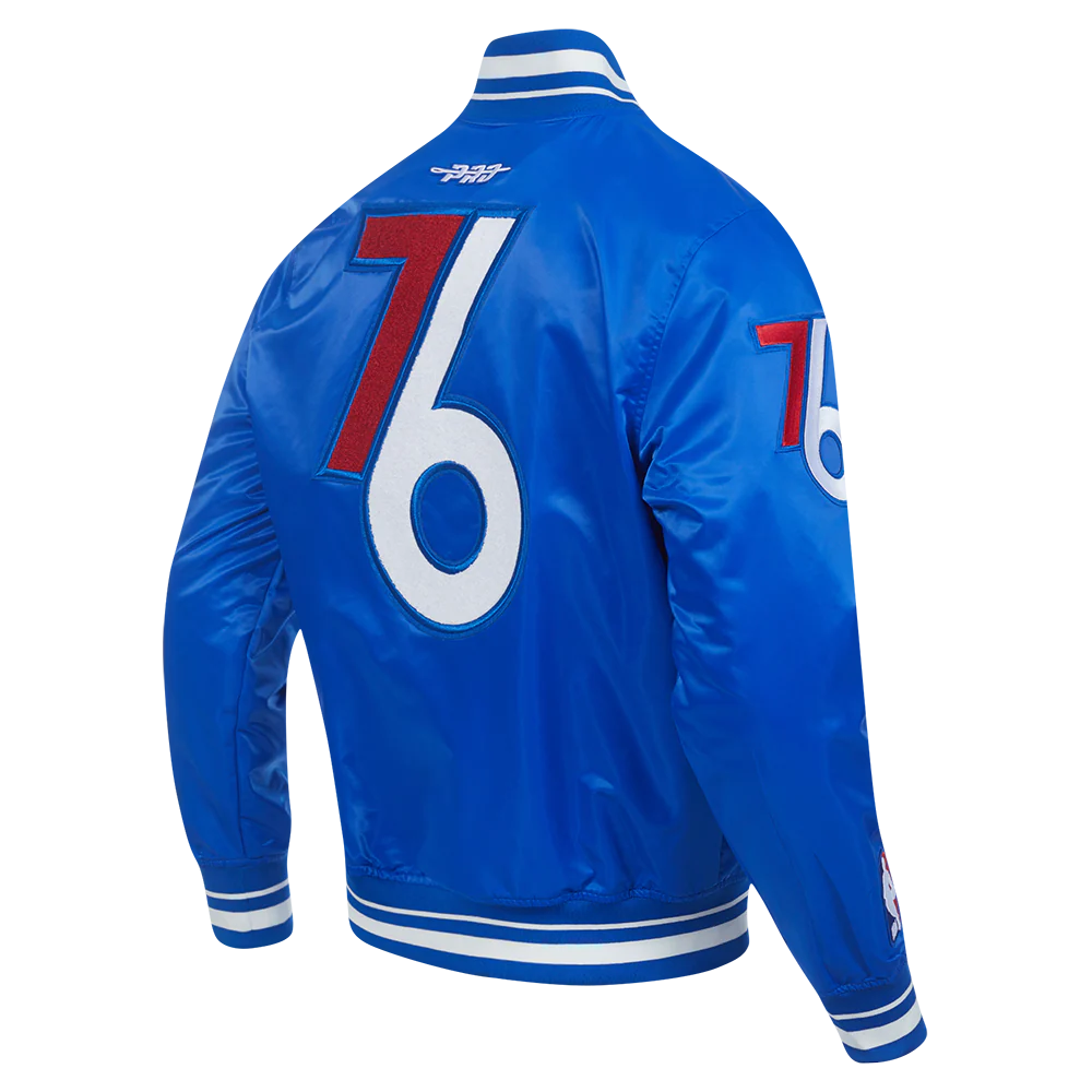 NBA PHILADELPHIA 76ERS CITY EDITION 24-25 MEN'S RIB SATIN JACKET (ROYAL BLUE) - Image 4