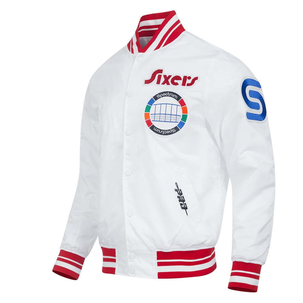NBA PHILADELPHIA 76ERS CITY EDITION 24-25 MEN'S RIB SATIN JACKET (WHITE/RED) - Image 2