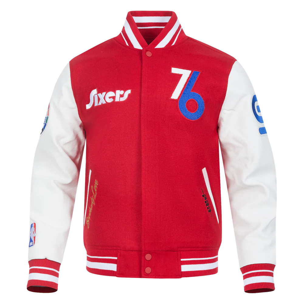 NBA PHILADELPHIA 76ERS CITY EDITION 24-25 MEN'S RIB WOOL VARSITY JACK (RED/WHITE)
