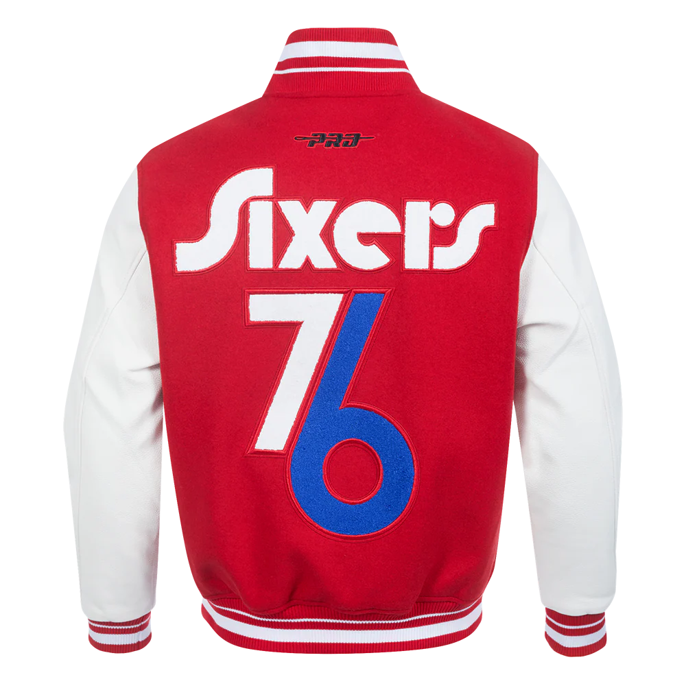 NBA PHILADELPHIA 76ERS CITY EDITION 24-25 MEN'S RIB WOOL VARSITY JACK (RED/WHITE) - Image 3