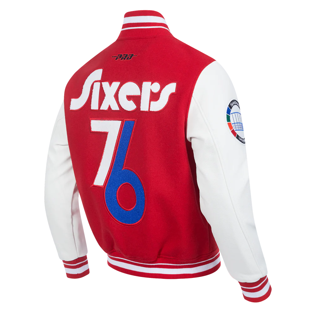 NBA PHILADELPHIA 76ERS CITY EDITION 24-25 MEN'S RIB WOOL VARSITY JACK (RED/WHITE) - Image 4