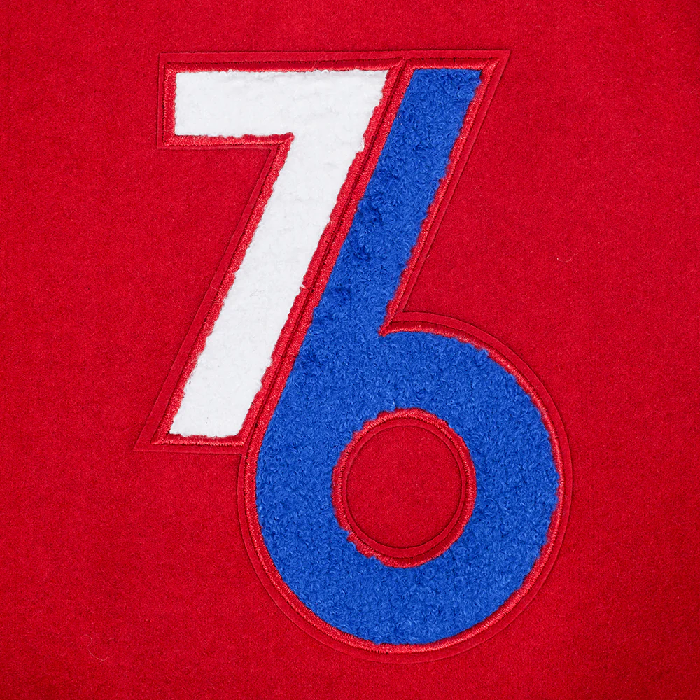 NBA PHILADELPHIA 76ERS CITY EDITION 24-25 MEN'S RIB WOOL VARSITY JACK (RED/WHITE) - Image 6