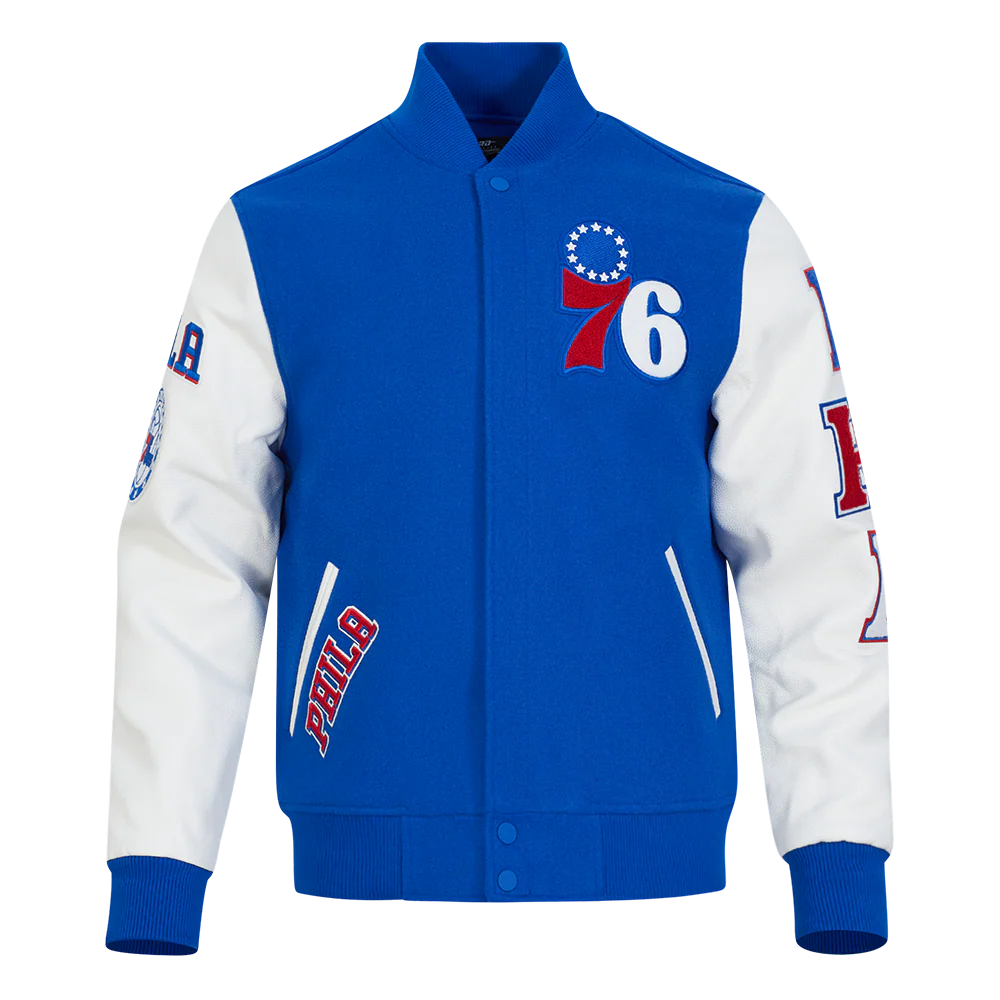 NBA PHILADELPHIA 76ERS CLASSIC WOOL MEN'S VARSITY JACKET (ROYAL/WHITE)