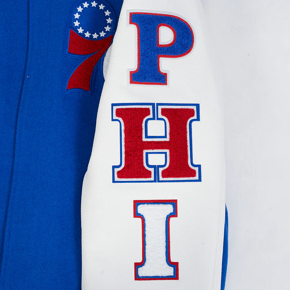 NBA PHILADELPHIA 76ERS CLASSIC WOOL MEN'S VARSITY JACKET (ROYAL/WHITE) - Image 8