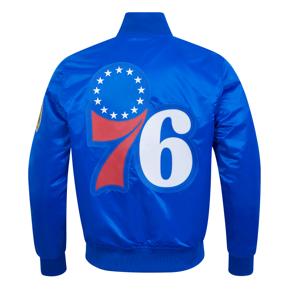 NBA PHILADELPHIA 76ERS BIG LOGO MEN'S SATIN JACKET (ROYAL BLUE) - Image 3