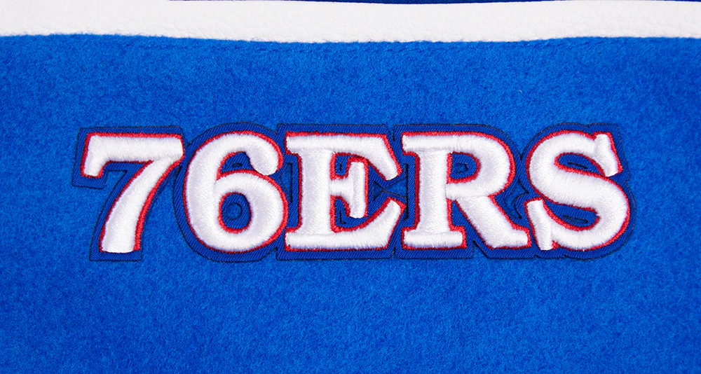 NBA PHILADELPHIA 76ERS RETRO CLASSIC MEN'S RIB WOOL VARSITY JACKET (ROYAL/RED) - Image 6