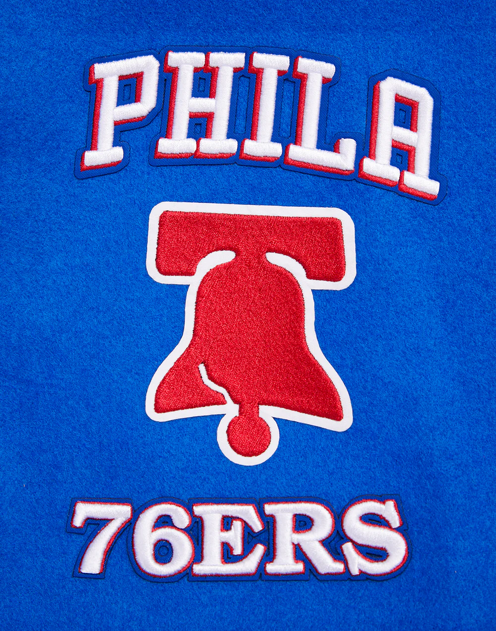 NBA PHILADELPHIA 76ERS RETRO CLASSIC MEN'S RIB WOOL VARSITY JACKET (ROYAL/RED) - Image 7