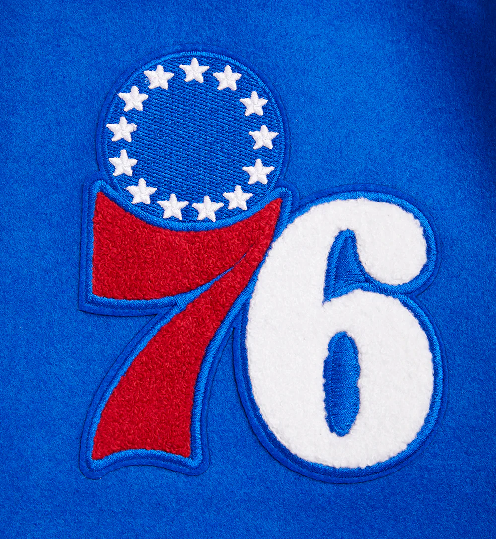 NBA PHILADELPHIA 76ERS RETRO CLASSIC MEN'S RIB WOOL VARSITY JACKET (ROYAL/RED) - Image 8