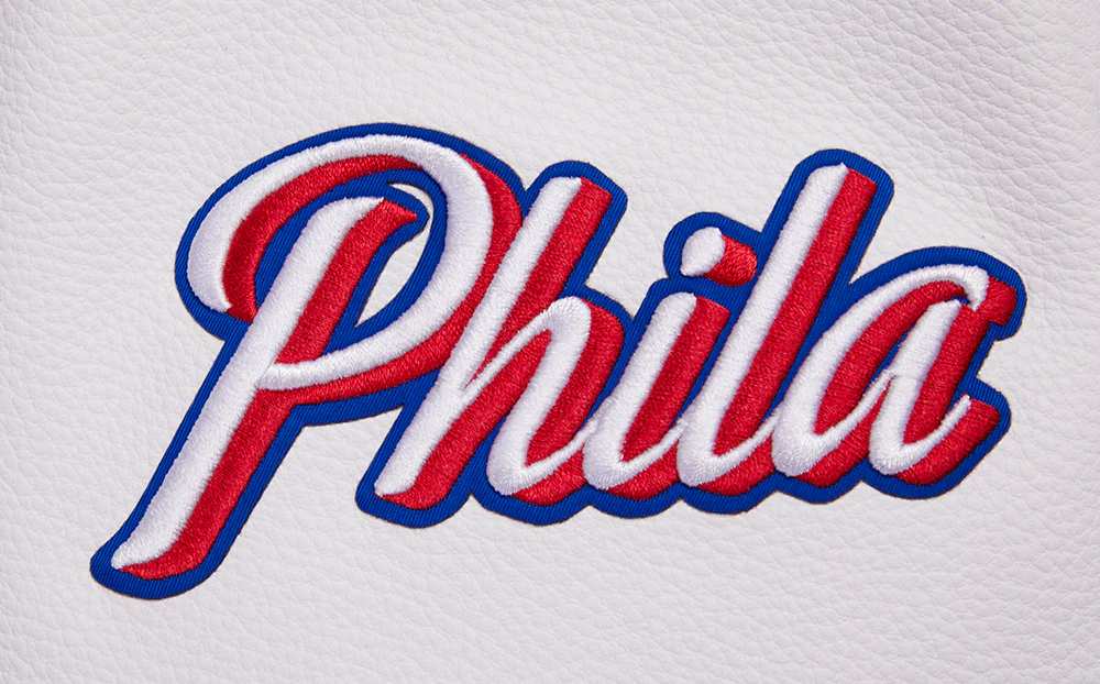 NBA PHILADELPHIA 76ERS RETRO CLASSIC MEN'S RIB WOOL VARSITY JACKET (ROYAL/RED) - Image 9