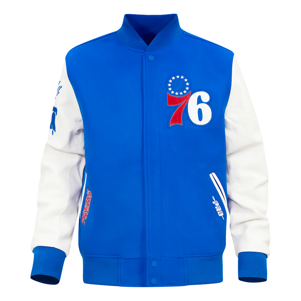NBA PHILADELPHIA 76ers CLASSIC MEN'S WOOL VARSITY JACKET (ROYAL BLUE/WHITE)