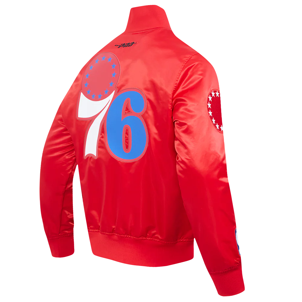 NBA PHILADELPHIA 76ERS CLASSIC BIG LOGO SATIN JACKET (RED) - Image 4