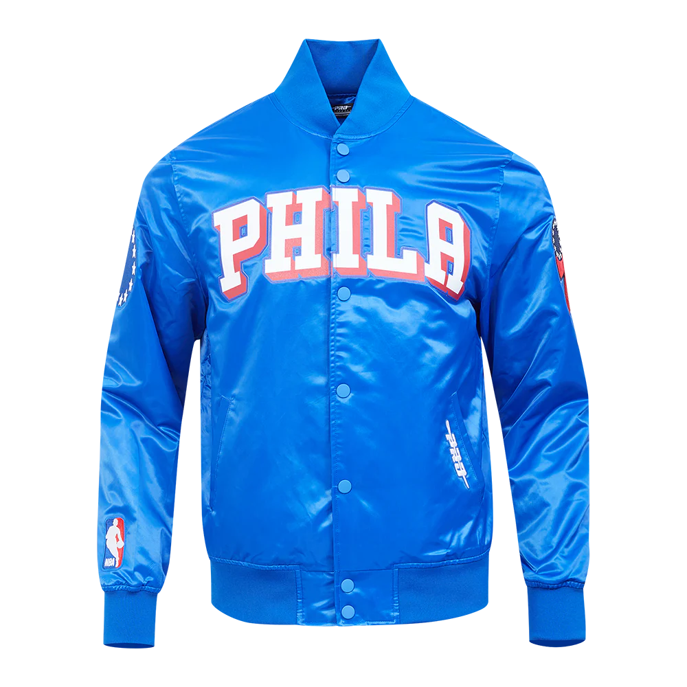 NBA PHILADELPHIA 76ERS CLASSIC BIG LOGO SATIN JACKET (ROYAL BLUE)