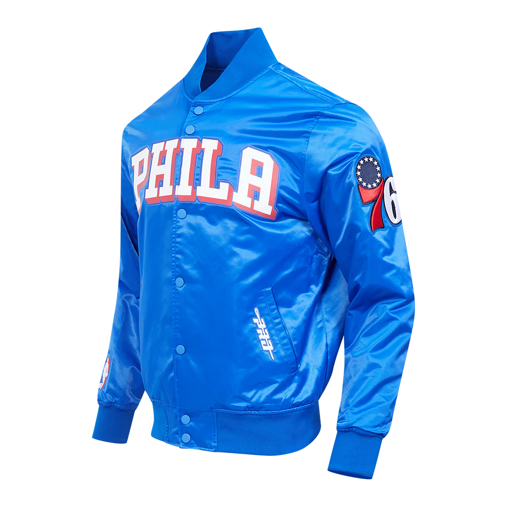 NBA PHILADELPHIA 76ERS CLASSIC BIG LOGO SATIN JACKET (ROYAL BLUE) - Image 2
