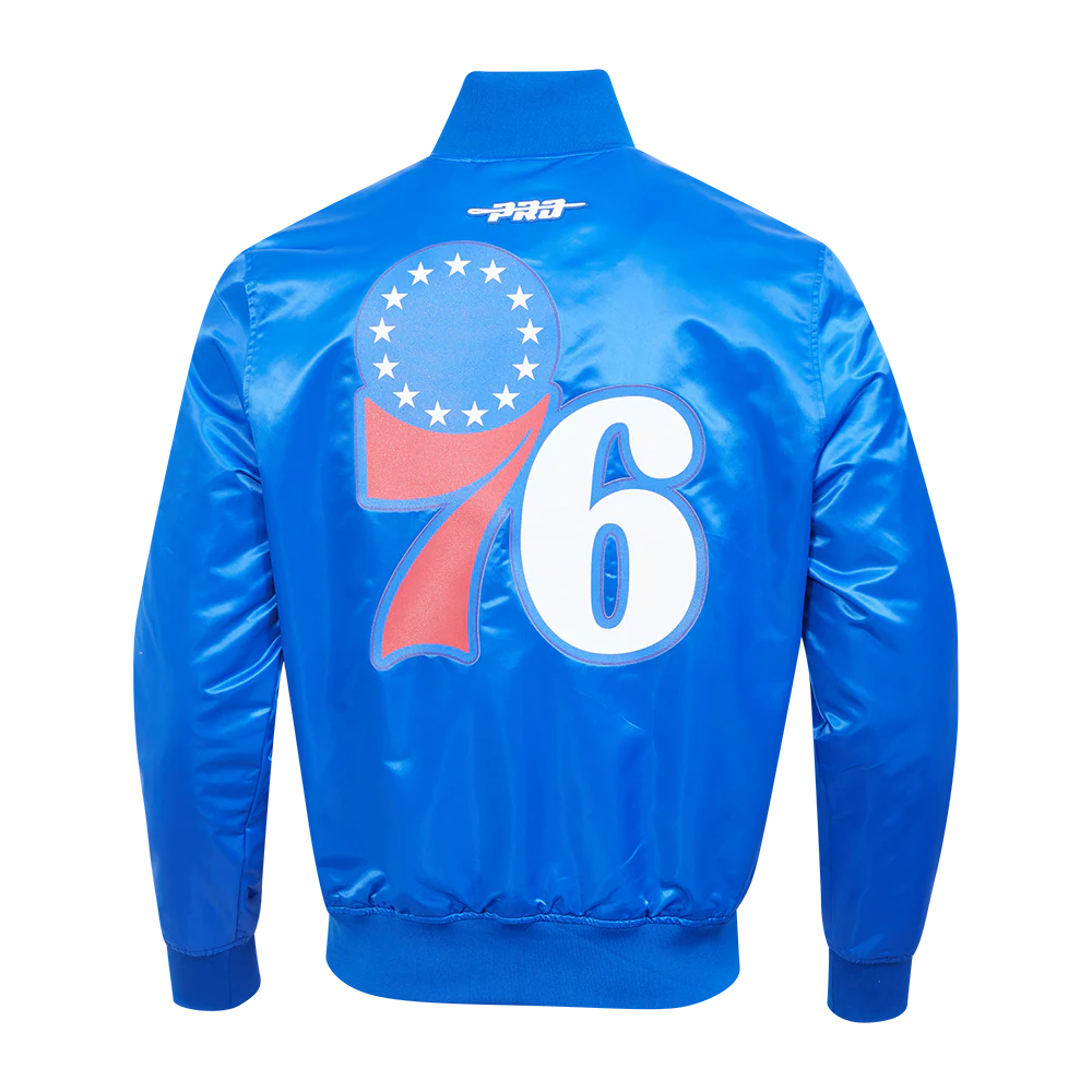 NBA PHILADELPHIA 76ERS CLASSIC BIG LOGO SATIN JACKET (ROYAL BLUE) - Image 3