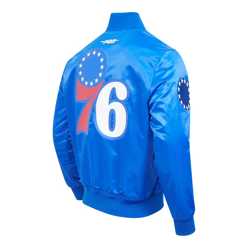 NBA PHILADELPHIA 76ERS CLASSIC BIG LOGO SATIN JACKET (ROYAL BLUE) - Image 4