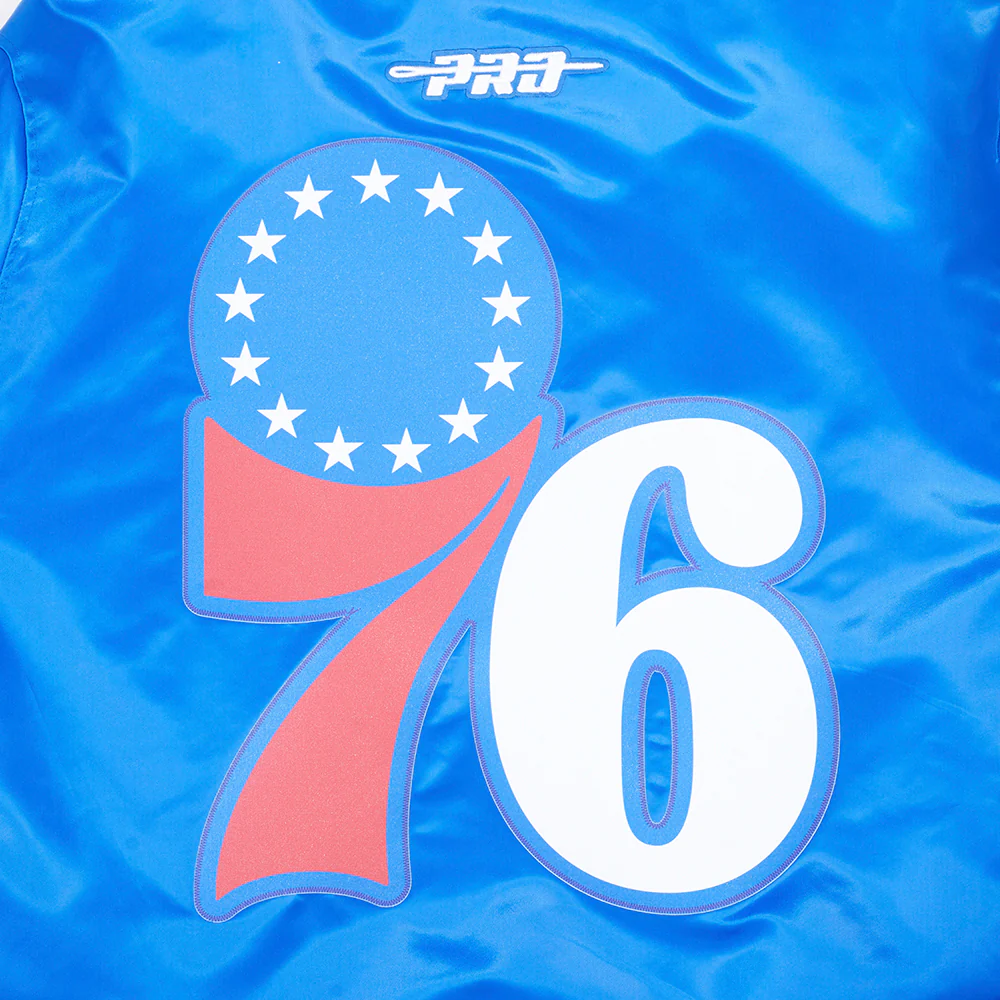 NBA PHILADELPHIA 76ERS CLASSIC BIG LOGO SATIN JACKET (ROYAL BLUE) - Image 5