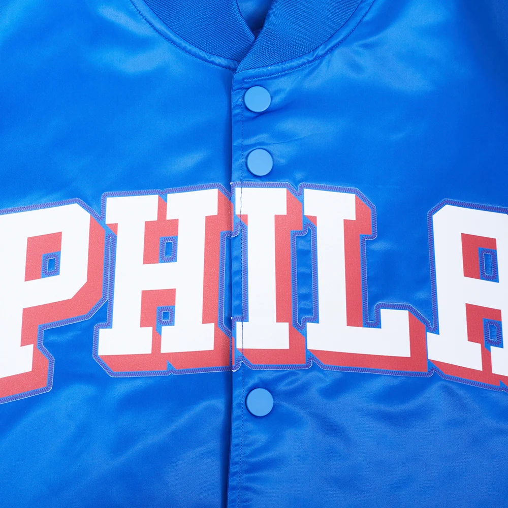 NBA PHILADELPHIA 76ERS CLASSIC BIG LOGO SATIN JACKET (ROYAL BLUE) - Image 6