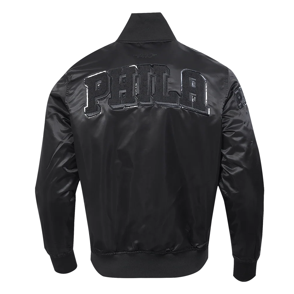 NBA PHILADELPHIA 76ERS CLASSIC MEN'S 3BK SATIN JACKET (TRIPLE BLACK) - Image 5
