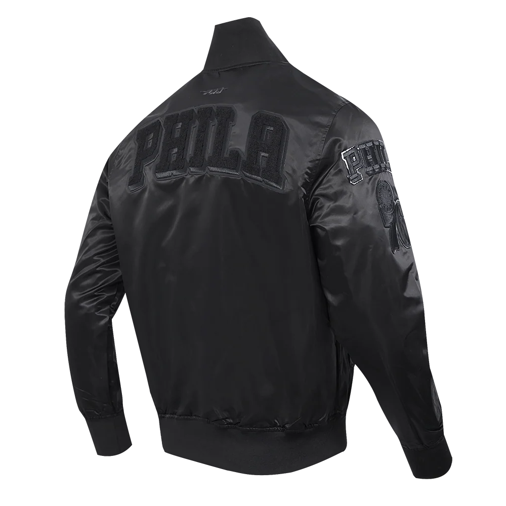NBA PHILADELPHIA 76ERS CLASSIC MEN'S 3BK SATIN JACKET (TRIPLE BLACK) - Image 6
