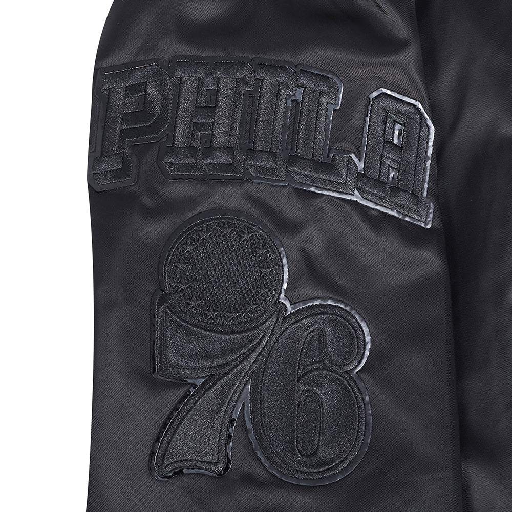 NBA PHILADELPHIA 76ERS CLASSIC MEN'S 3BK SATIN JACKET (TRIPLE BLACK) - Image 8