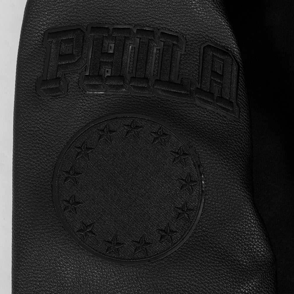 NBA PHILADELPHIA 76ERS CLASSIC MEN'S 3BK WOOL VARSITY JACKET (TRIPLE BLACK) - Image 9