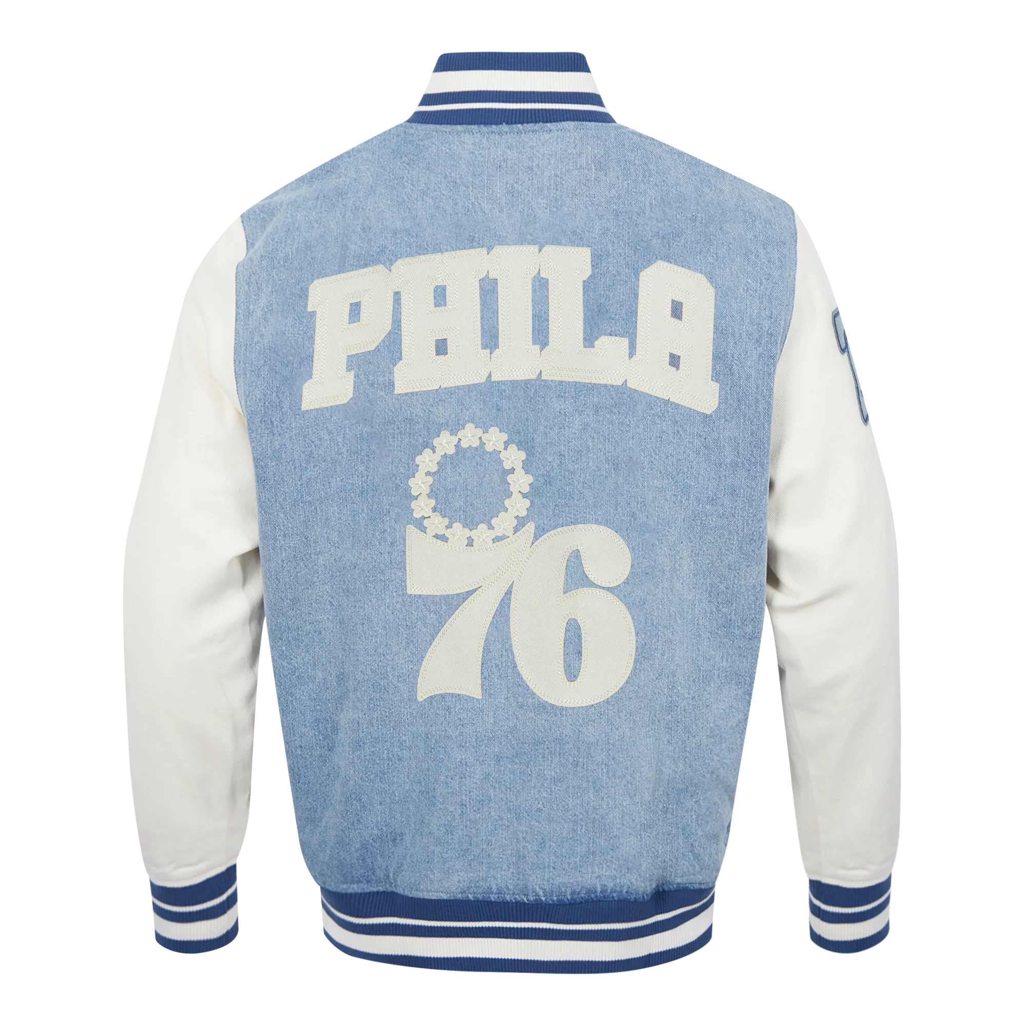 NBA PHILADELPHIA 76ERS VARSITY BLUES MEN'S DENIM VARSITY JACKET (DENIM/LINEN) - Image 3
