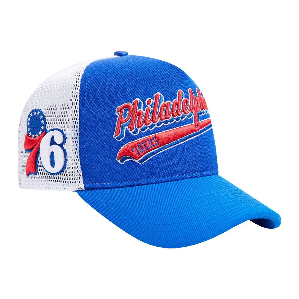 NBA PHILADELPHIA 76ers SCRIPT TAIL TRUCKER HAT (ROYAL BLUE) - Image 2