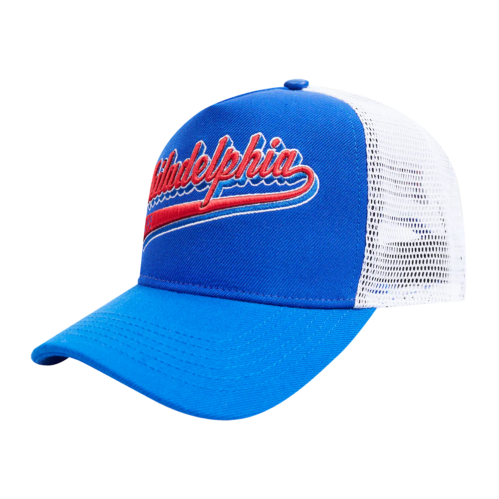 NBA PHILADELPHIA 76ers SCRIPT TAIL TRUCKER HAT (ROYAL BLUE) - Image 3