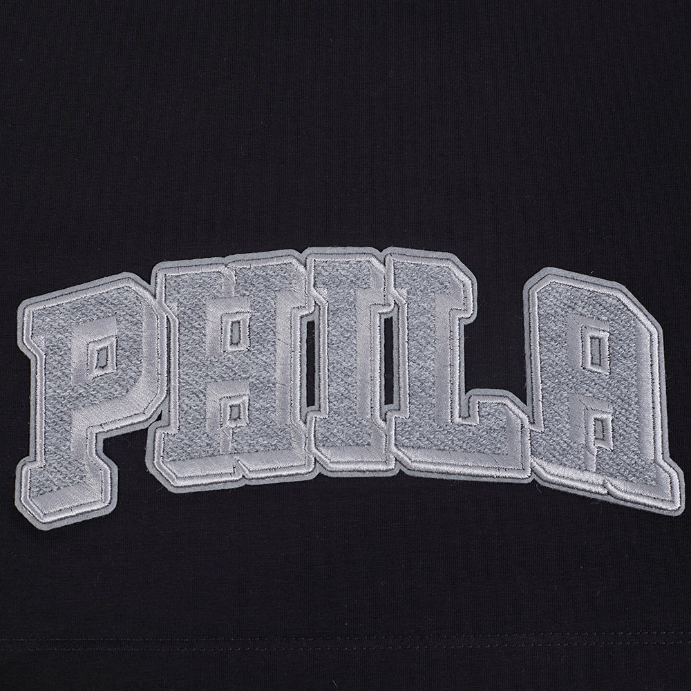 NBA PHILADELPHIA 76ERS REVERSE FRENCH TERRY WOMEN'S SINGLE JERSEY BOXY TEE (BLACK) - Image 7
