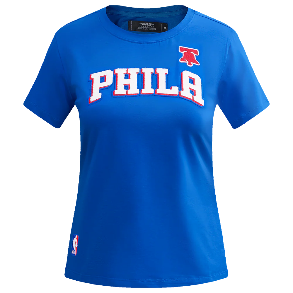 NBA PHILADELPHIA 76ERS CLASSIC SHORT SLEEVE WOMEN'S SINGLE JERSEY SLIM FIT TEE (ROYAL BLUE)