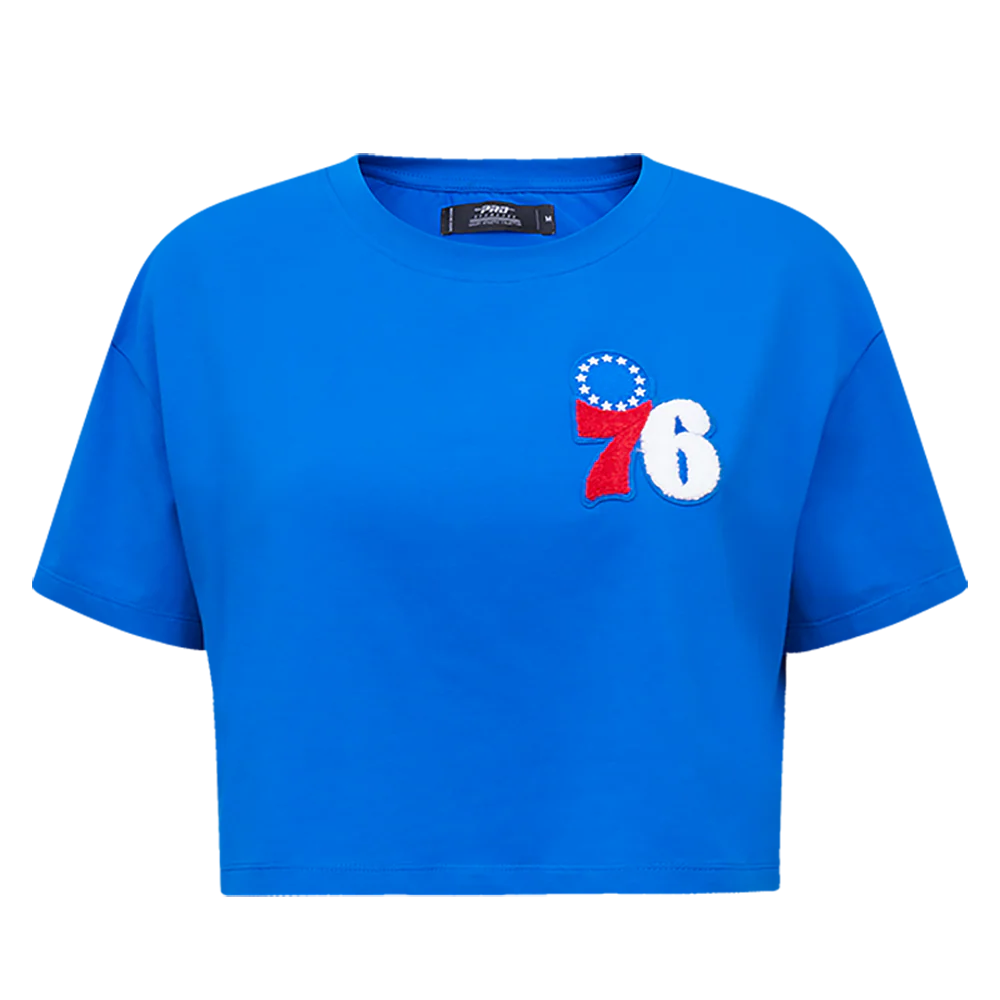 NBA PHILADELPHIA 76ERS CLASSIC WOMEN'S BOXY TEE (ROYAL BLUE)