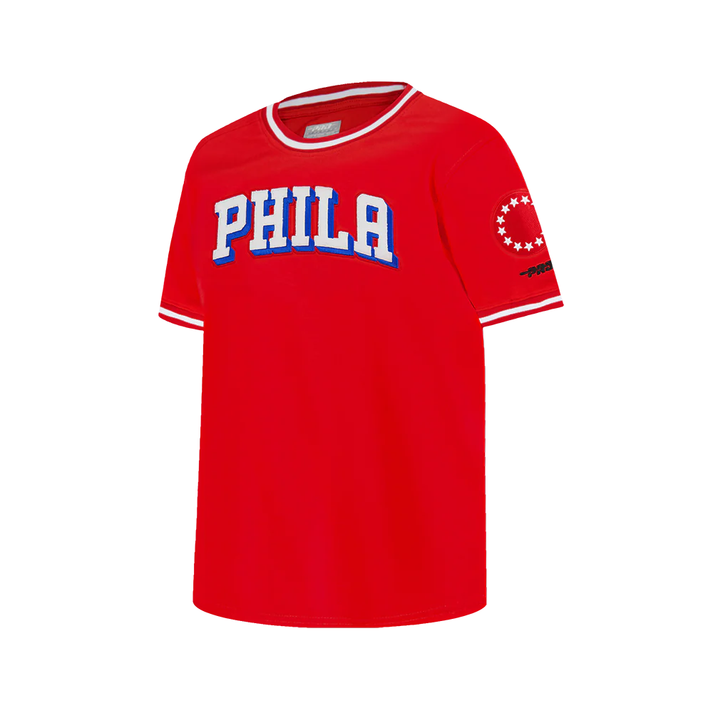 NBA PHILADELPHIA 76ERS CLASSIC BIG BOYS SS STRIPED RIB TEE (RED) - Image 2