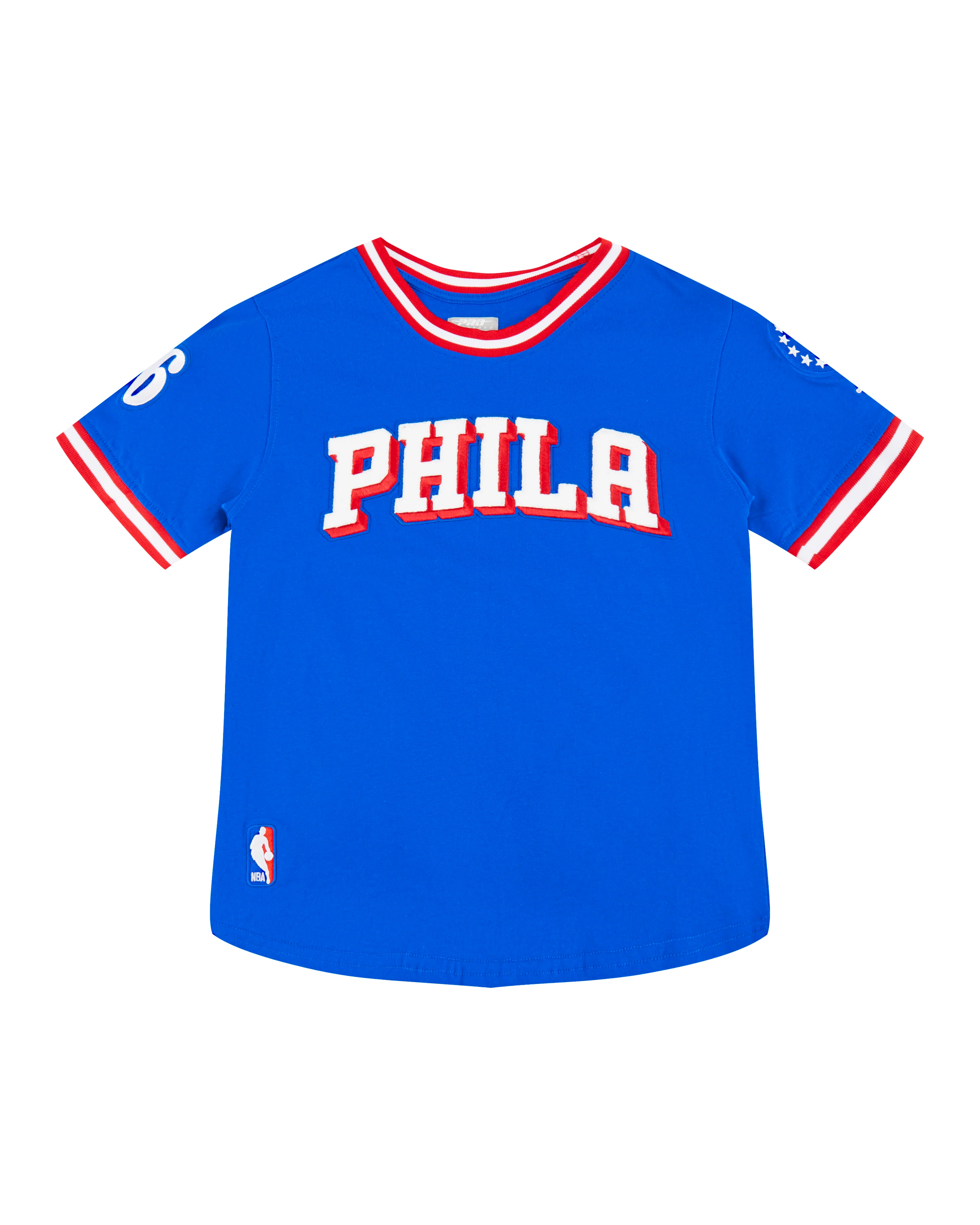 NBA PHILADELPHIA 76ERS CLASSIC BIG BOYS SHORT SLEEVE STRIPED RIB TEE (ROYAL BLUE/RED)