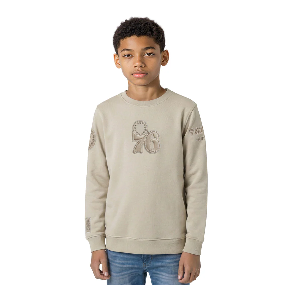 NBA PHILADELPHIA 76ERS NEUTRAL BIG BOYS FLEECE CREWNECK (TAUPE)