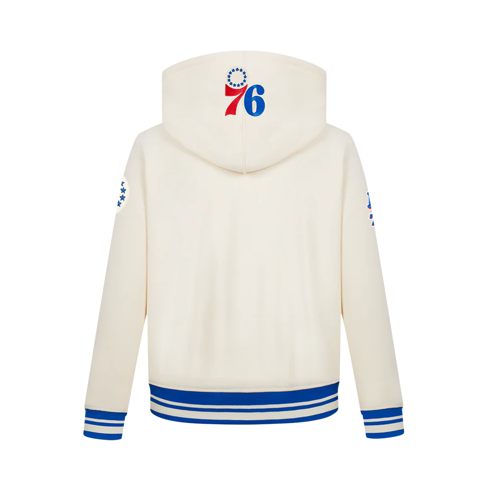 NBA PHILADELPHIA 76ERS RETRO CLASSIC BIG BOYS RIB FLEECE PULLOVER HOODIE (EGGSHELL/ROYAL BLUE) - Image 10